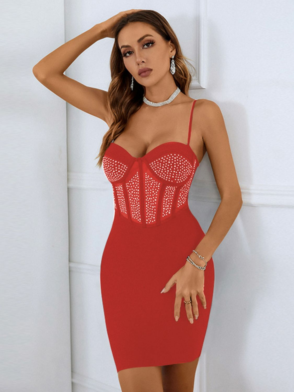 Rhinestone Spaghetti Strap Mini Dress