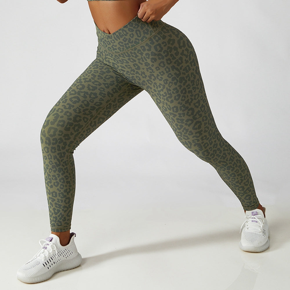 Animal Print Crossover Waist Yoga Leggings