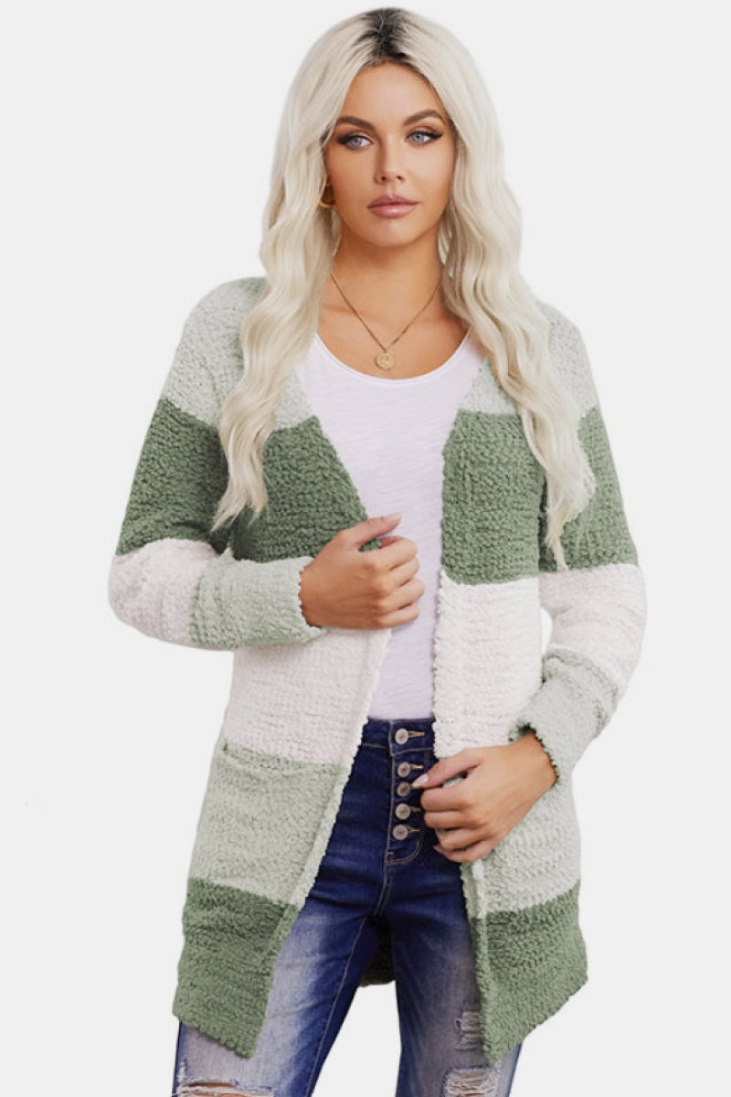 Colorblock Pocket Button Up Cardigan