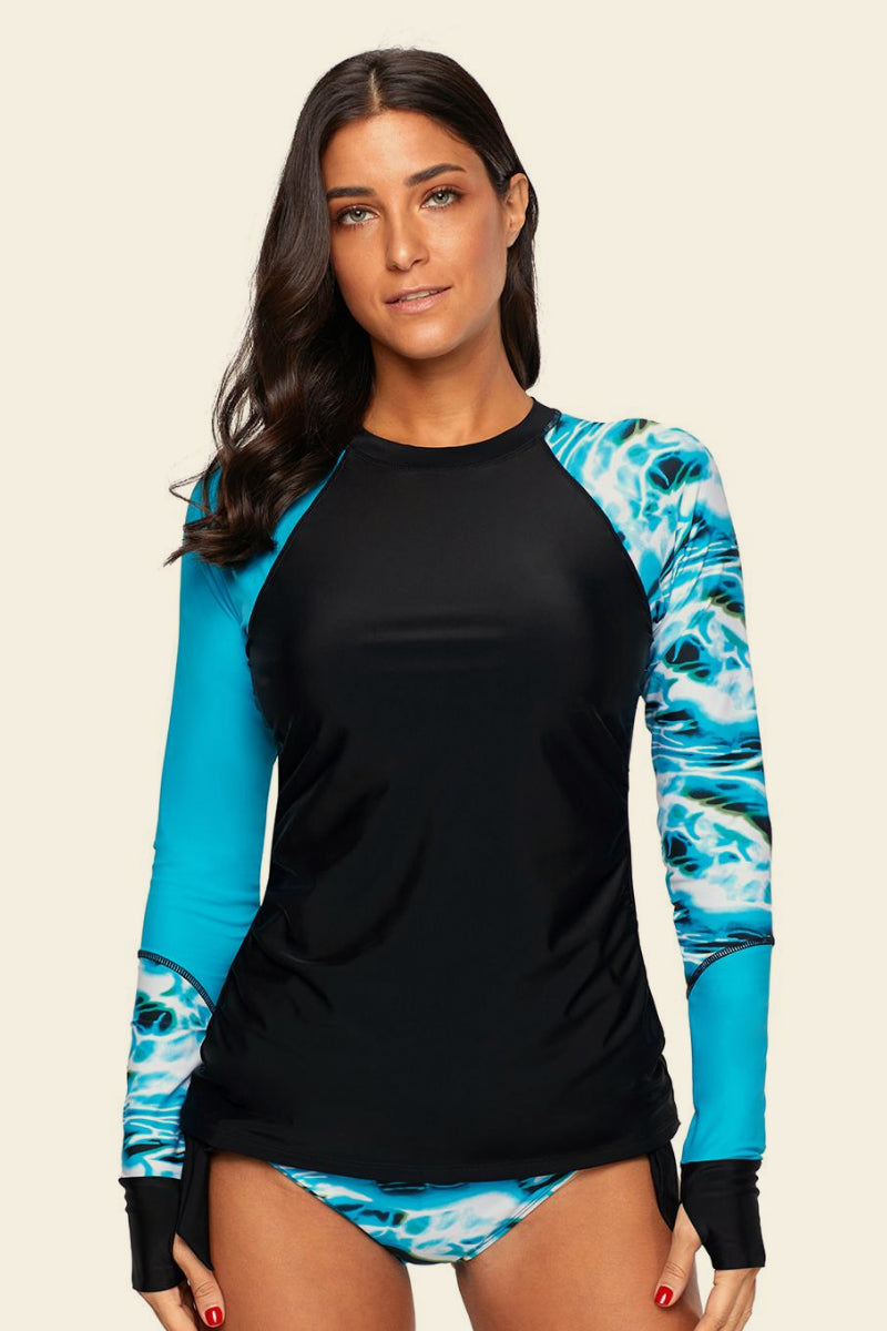 Contrast Detail Long Sleeve Tankini Set