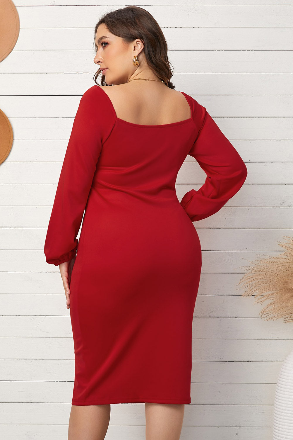 Plus Size Twist Front Sweetheart Neck Dress