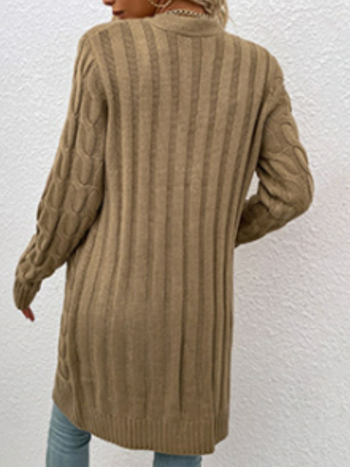 Cable-Knit Button Down Longline Cardigan with Pockets
