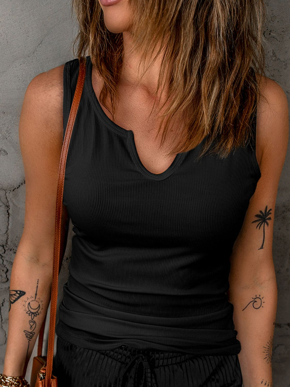 Ribbed Notched Tank Top
