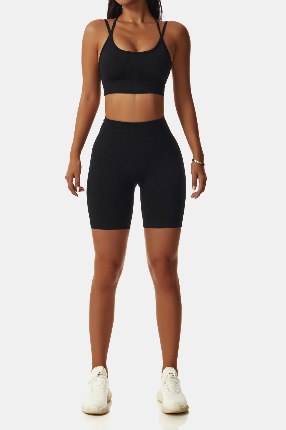 Crisscross Sports Bra and Biker Shorts Set