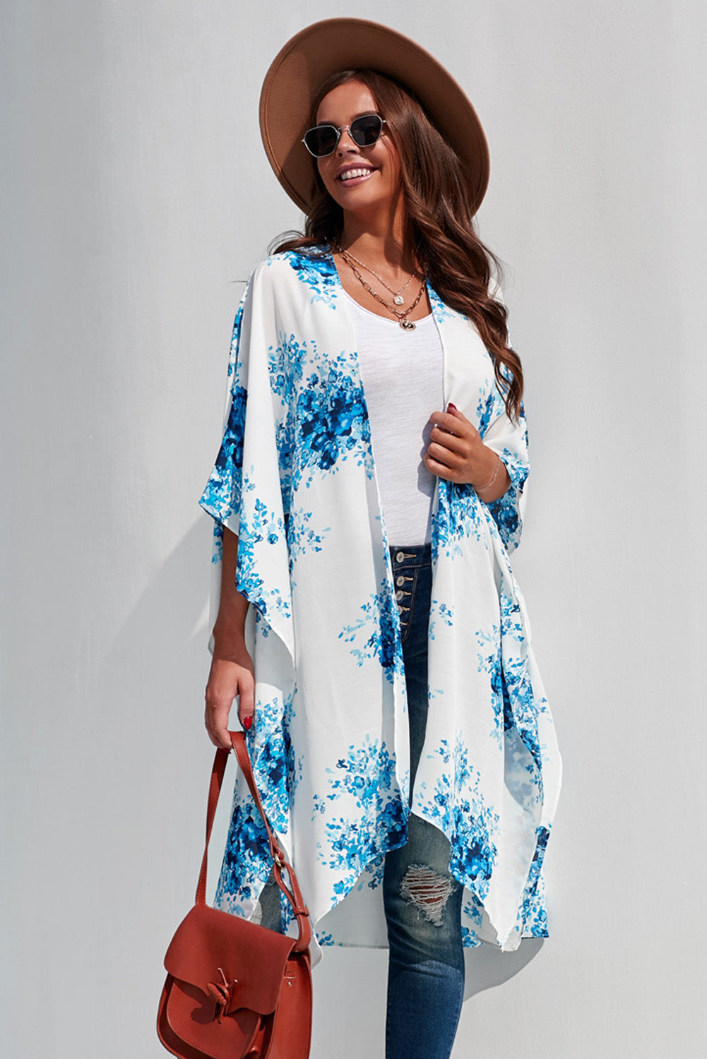 Floral Print Chiffon Kimono
