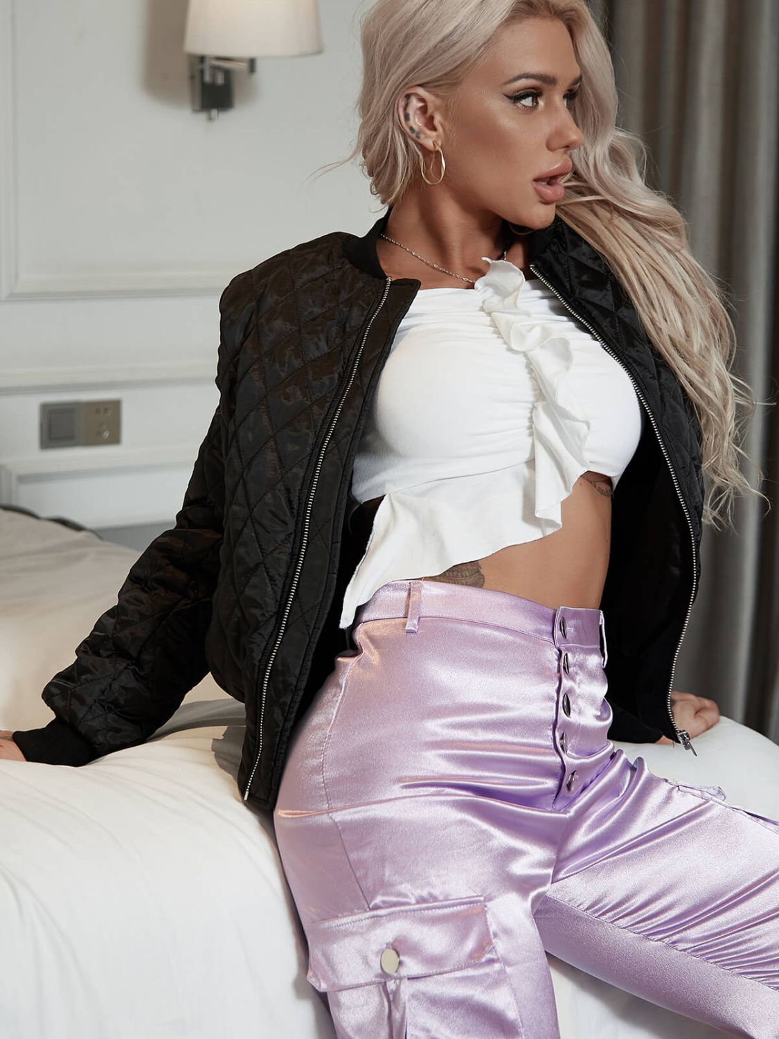 Zip Up Quilted Bomber Jacket