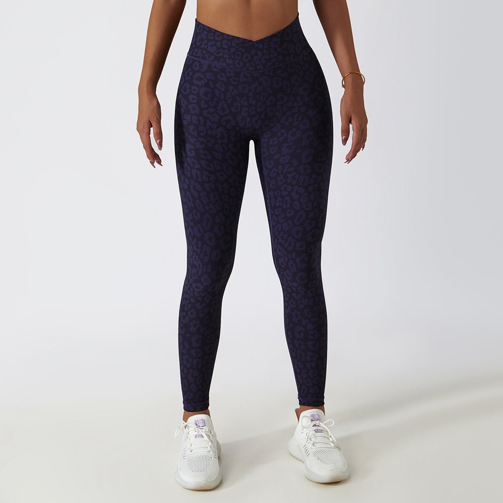 Animal Print Crossover Waist Yoga Leggings