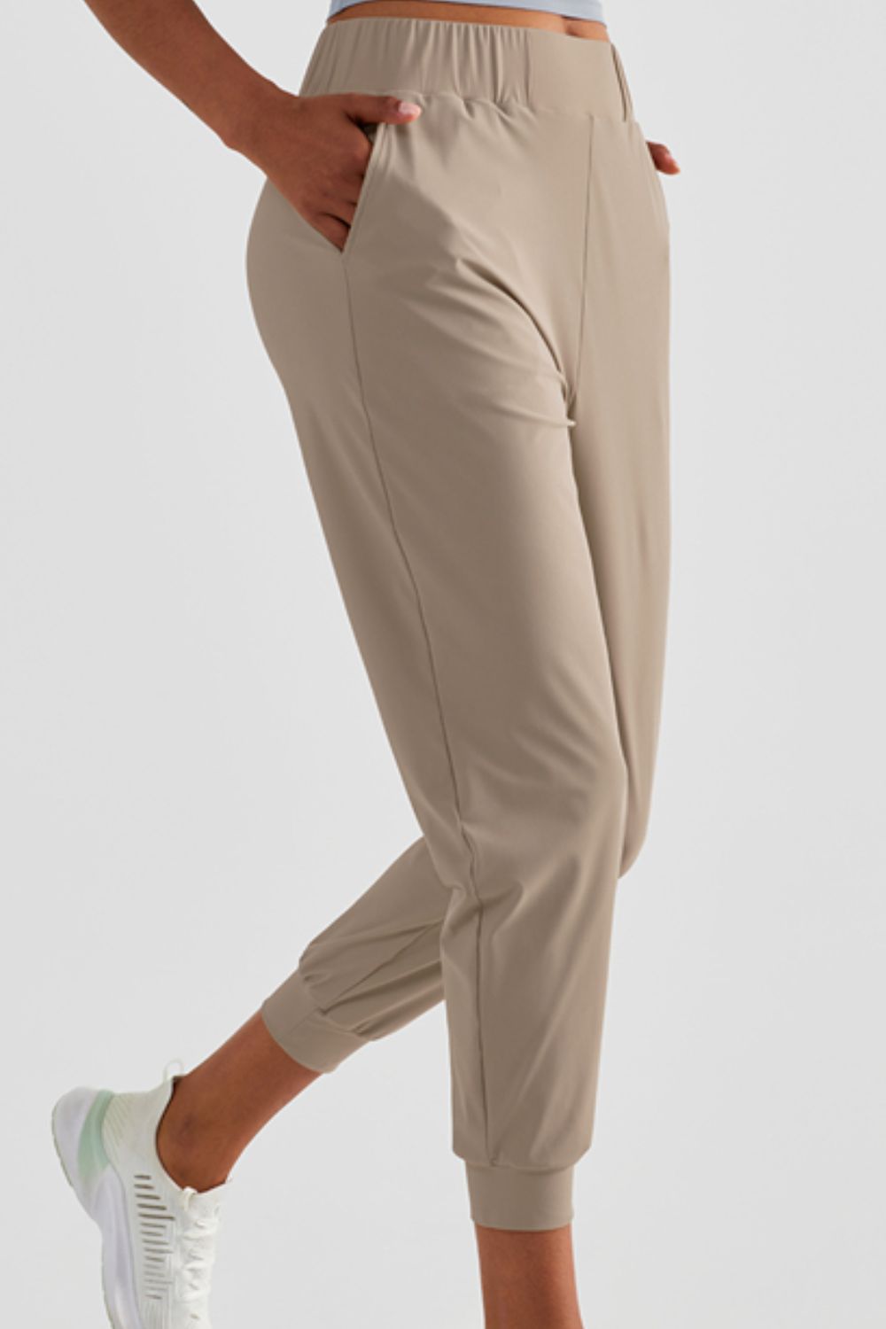 Elastic Waist Cropped Joggers with Side Pockets