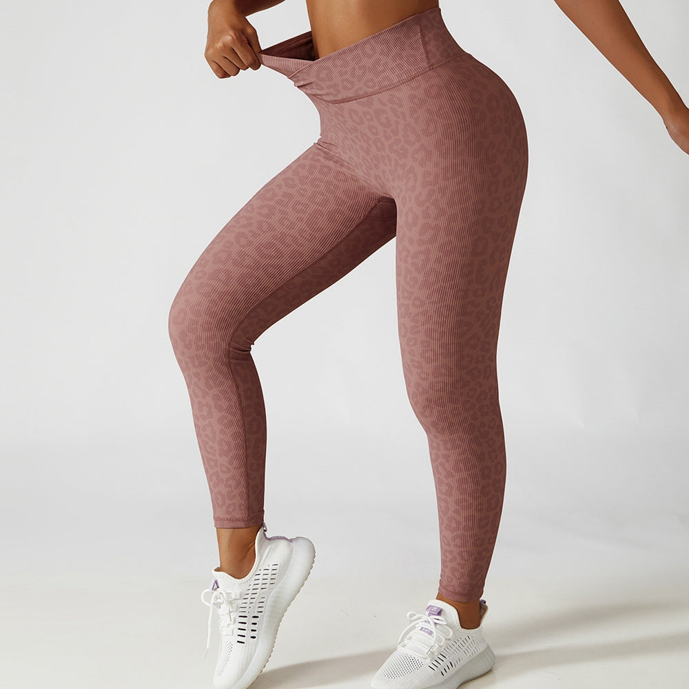 Animal Print Crossover Waist Yoga Leggings
