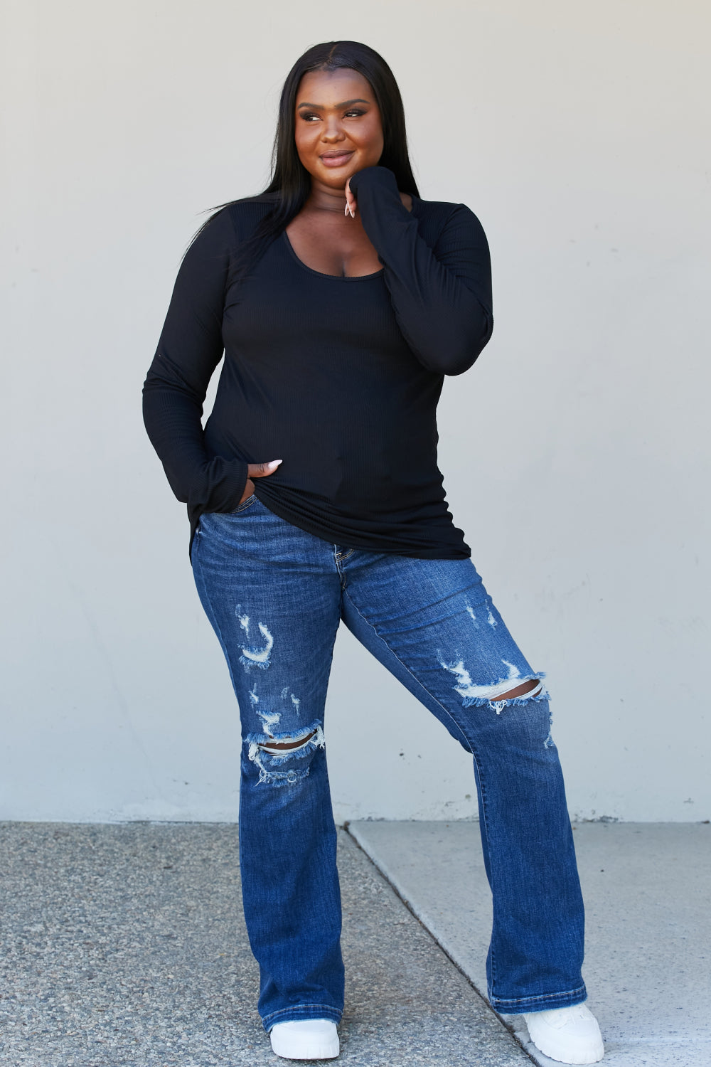 Heimish Full Size Scoop Neck Long Sleeve Top