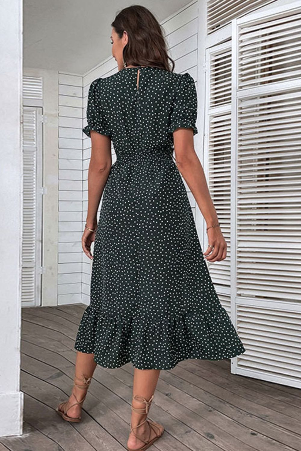 Polka Dot Ruffle Hem Short Flounce Sleeve Dress