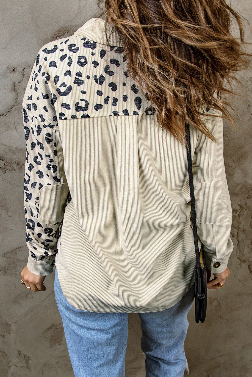 Leopard Print Pocketed Corduroy Jacket