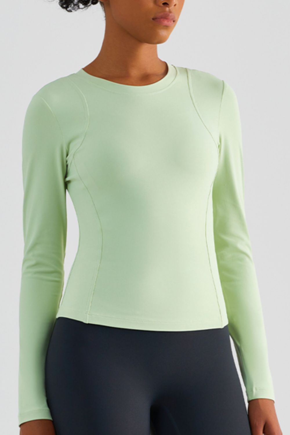 Seam Detail Round Neck Long Sleeve Sports Top