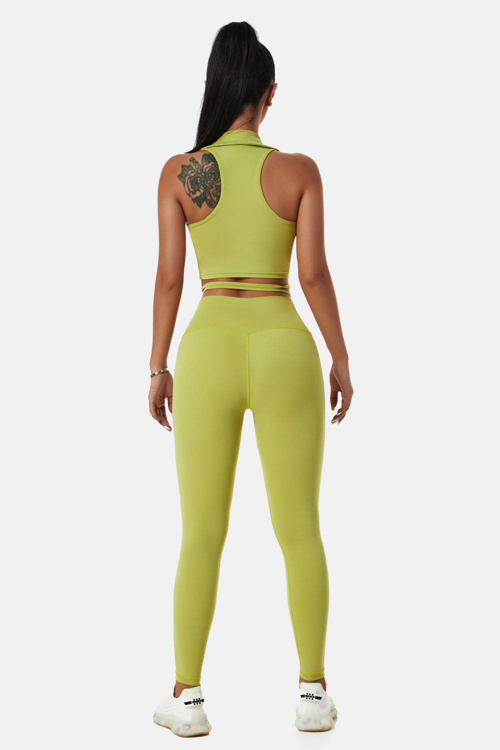 Collared Drawstring Detail Sports Bra and Leggings Set
