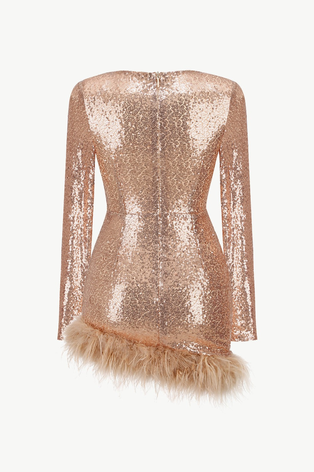 Sequin Sweetheart Neck Feather Hem Mini Dress