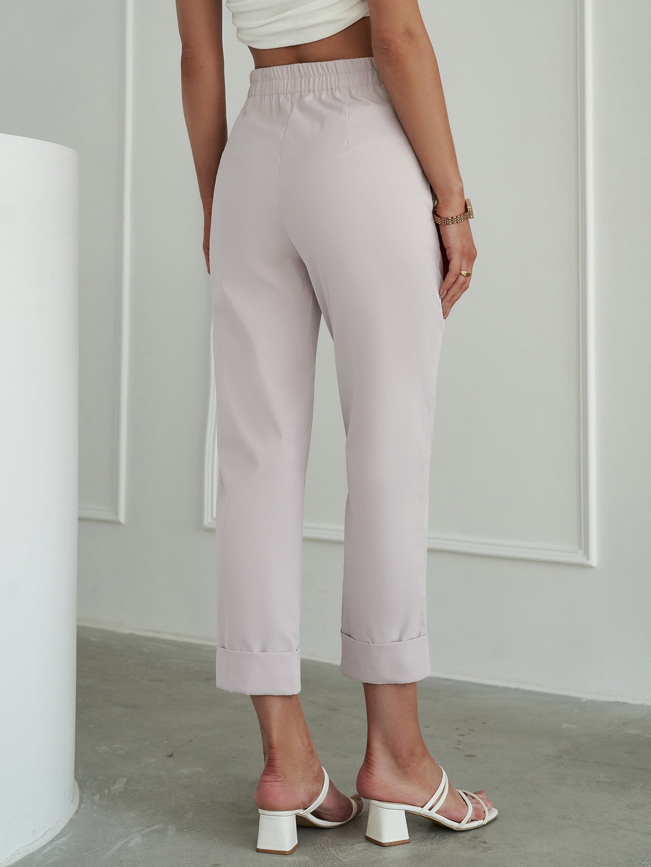 Buttoned Elastic Detail Cuffed Pants