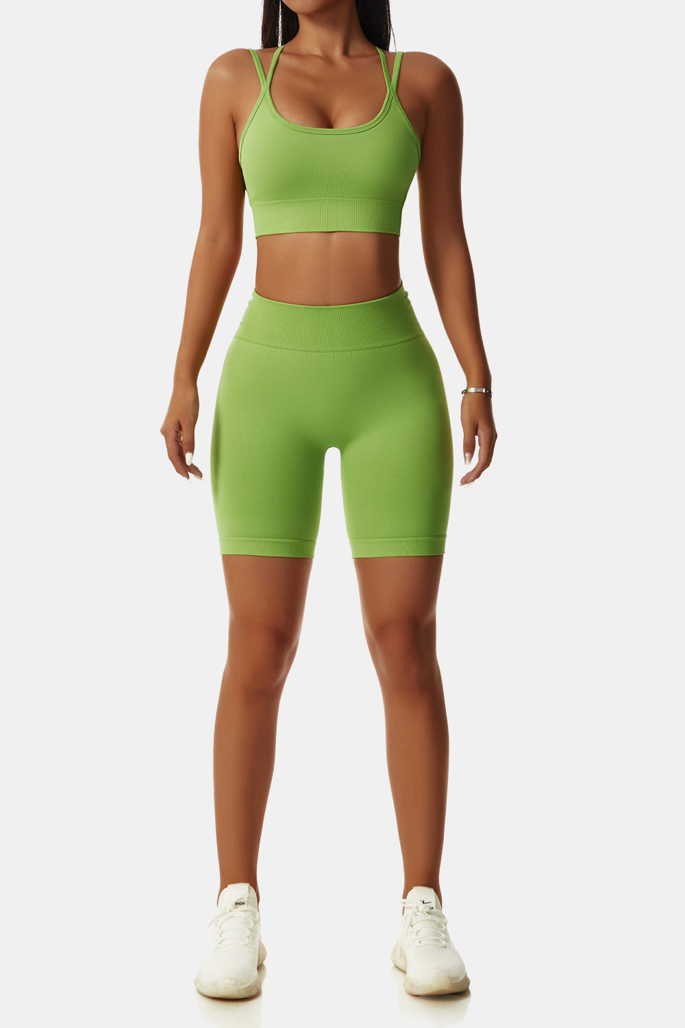 Crisscross Sports Bra and Biker Shorts Set