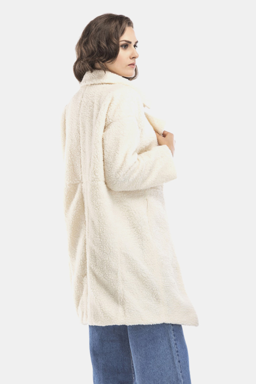 Lapel Collar Zipper Cuff Sherpa Coat