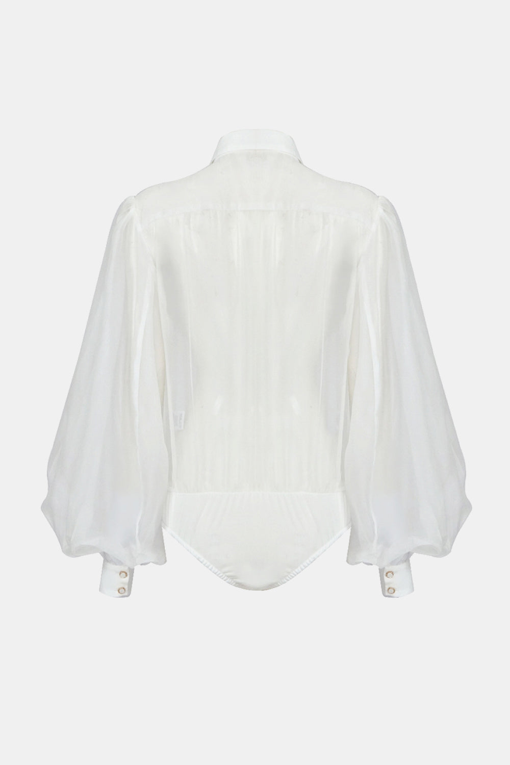 Bishop Sleeve Collared Sheer Bodysuit
