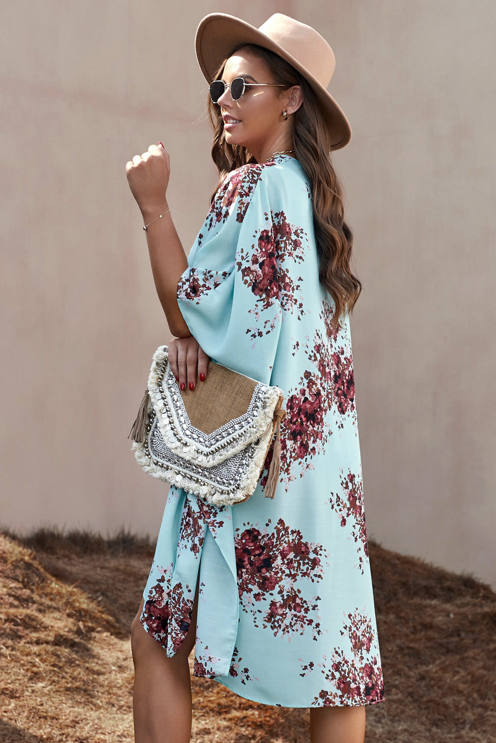 Floral Print Chiffon Kimono