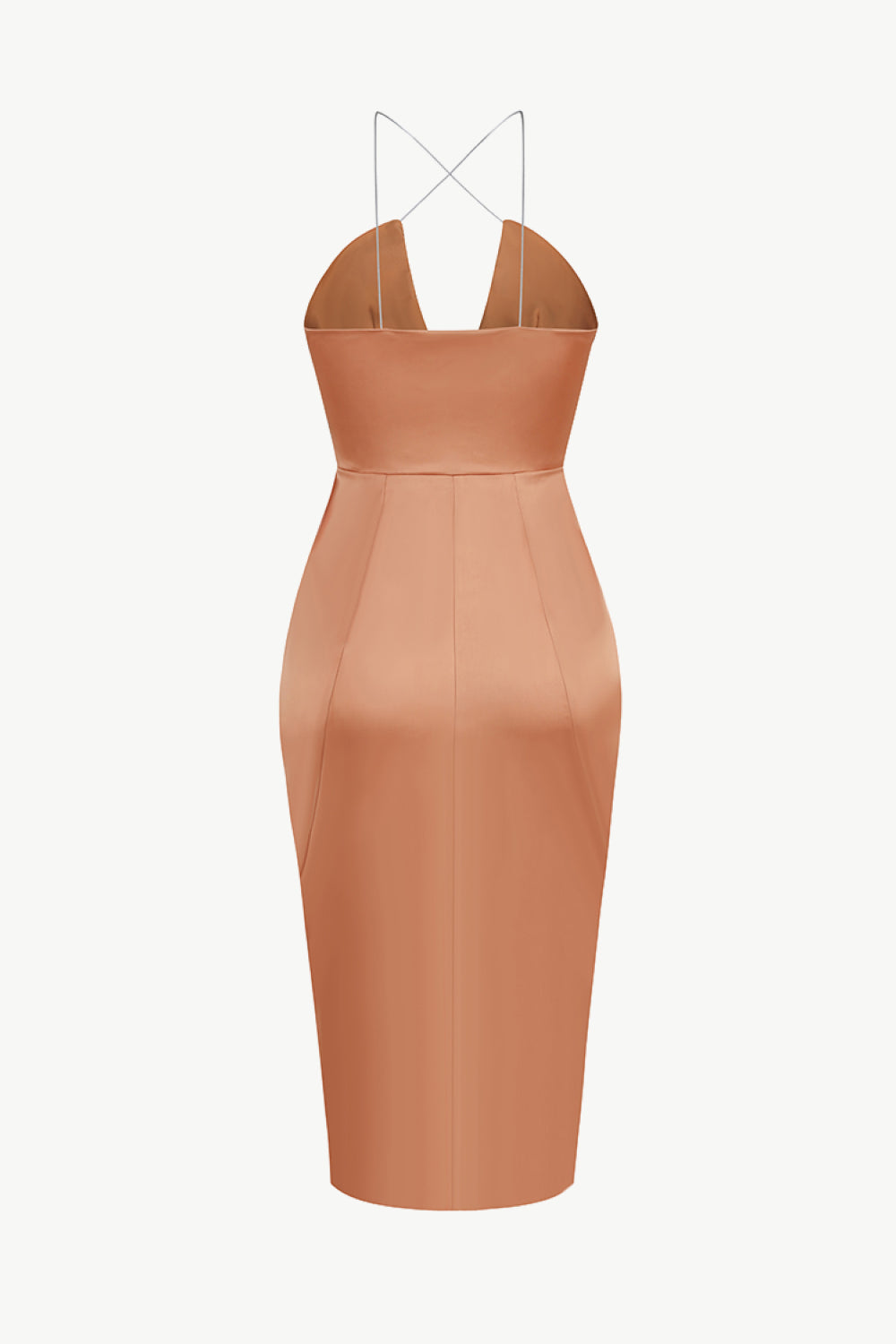 Ruched Zip Detail Spaghetti Strap Split Dress