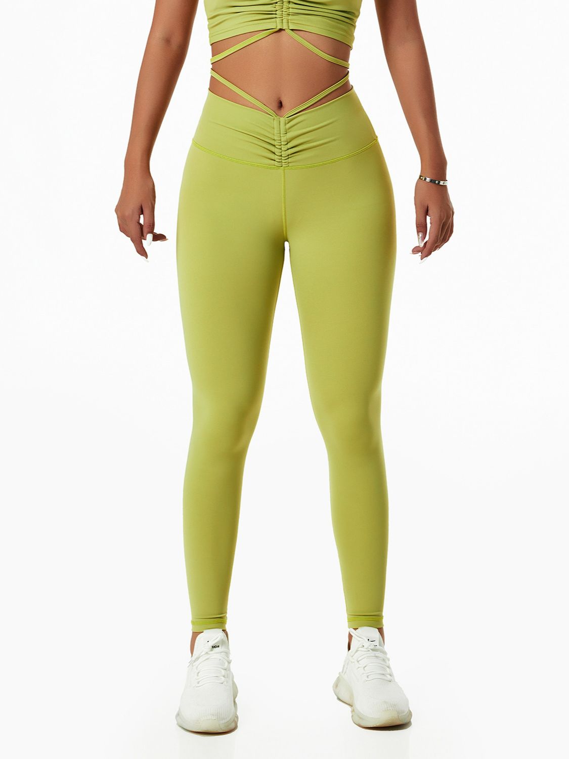 Breathable Drawstring Ruched Sports Leggings (Bottoms Only)