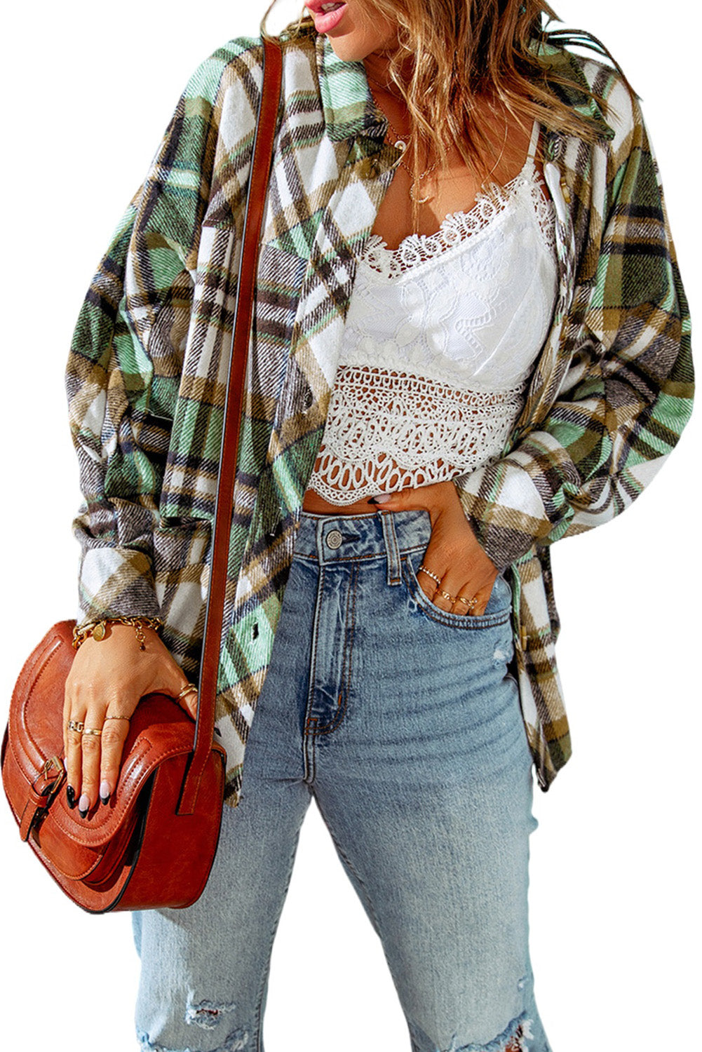 Plaid High-Low Shirt Jacket