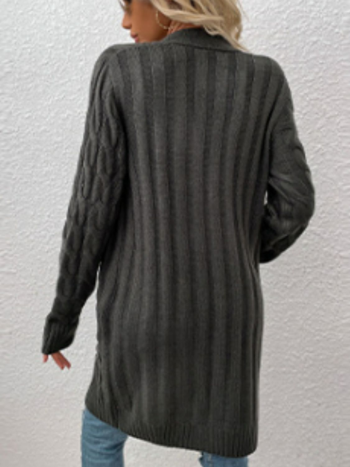 Cable-Knit Button Down Longline Cardigan with Pockets