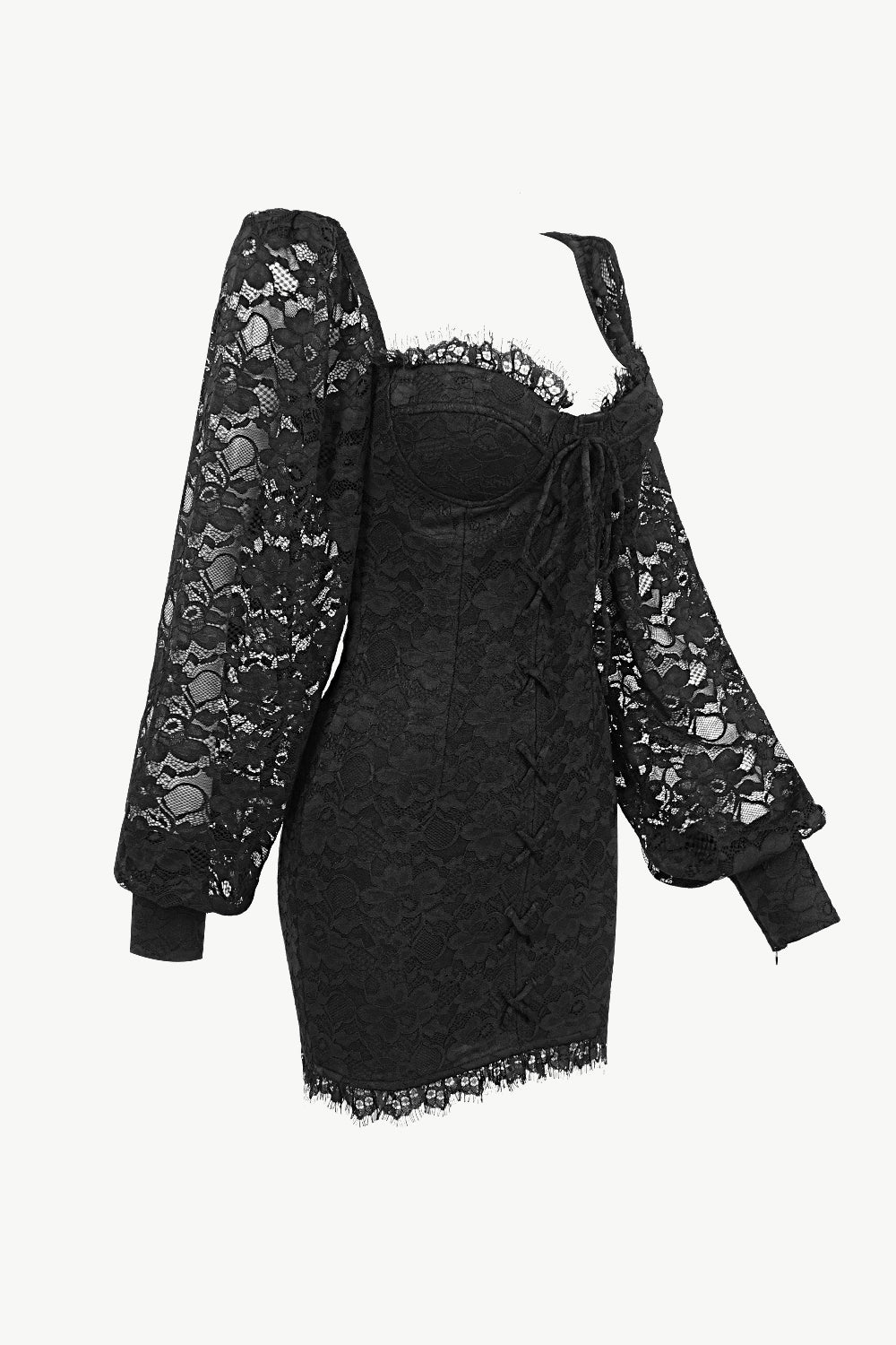Lace Lantern Sleeve Sweetheart Neck Dress
