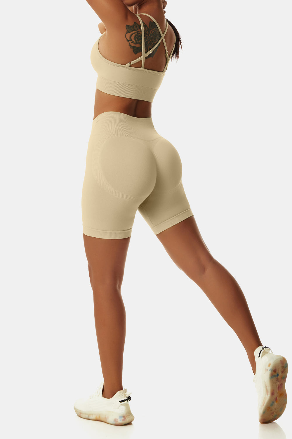 Crisscross Sports Bra and Biker Shorts Set