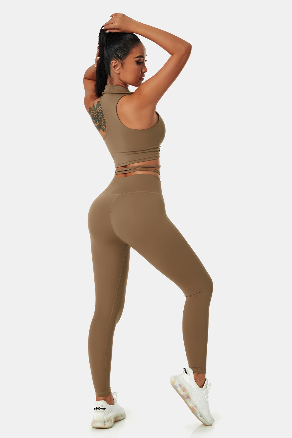 Collared Drawstring Detail Sports Bra and Leggings Set