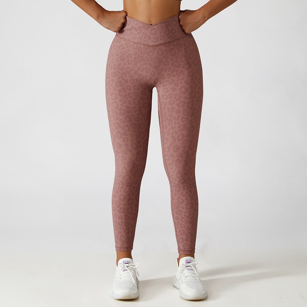 Animal Print Crossover Waist Yoga Leggings
