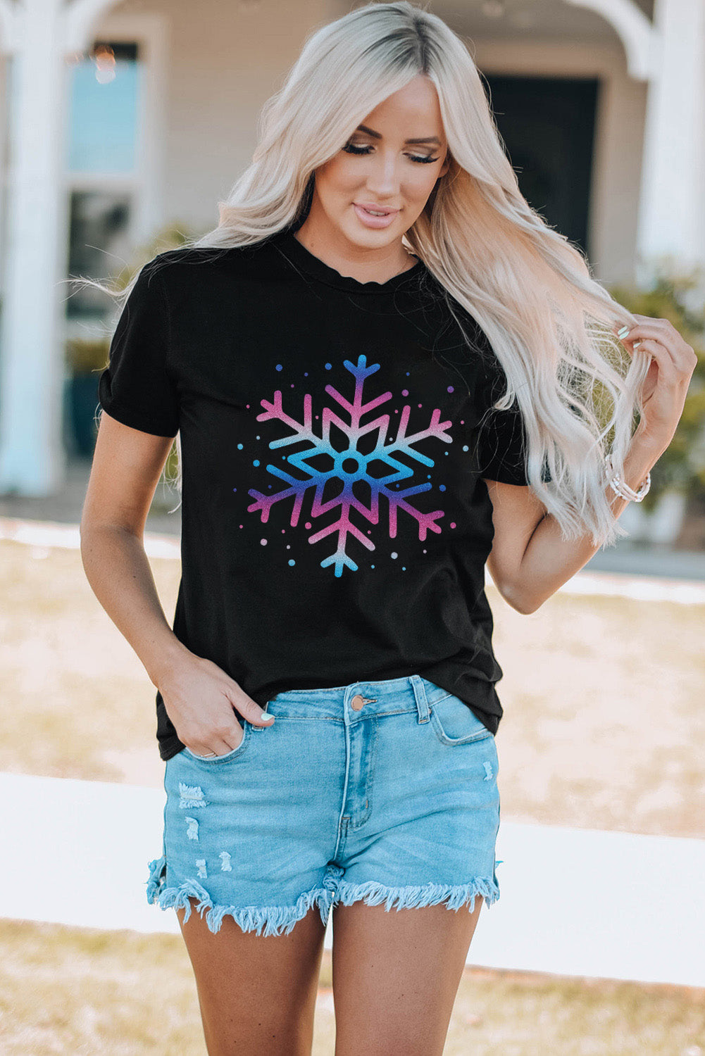 Gradient Snowflake Graphic T-Shirt