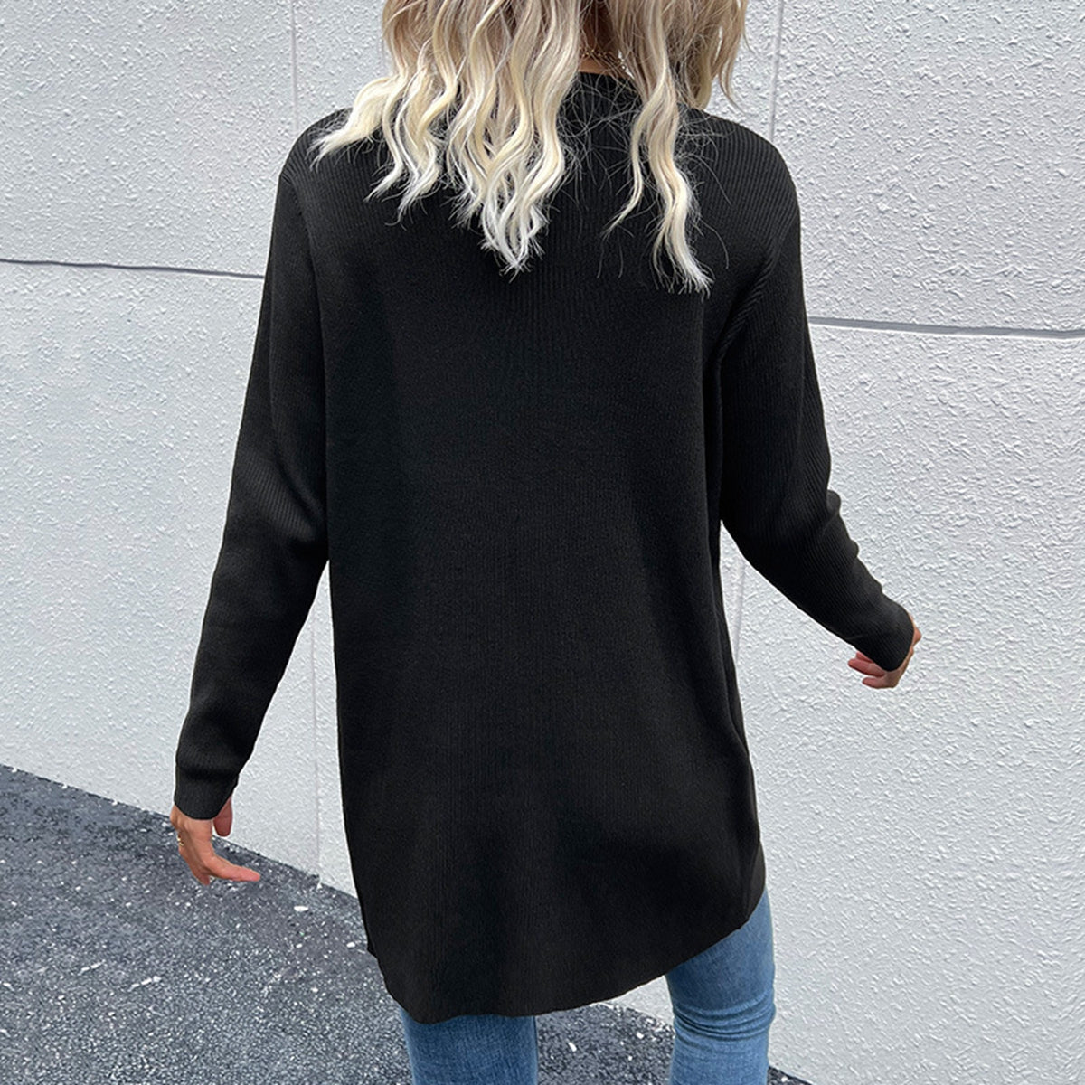 Rib-Knit Button Up Longline Cardigan