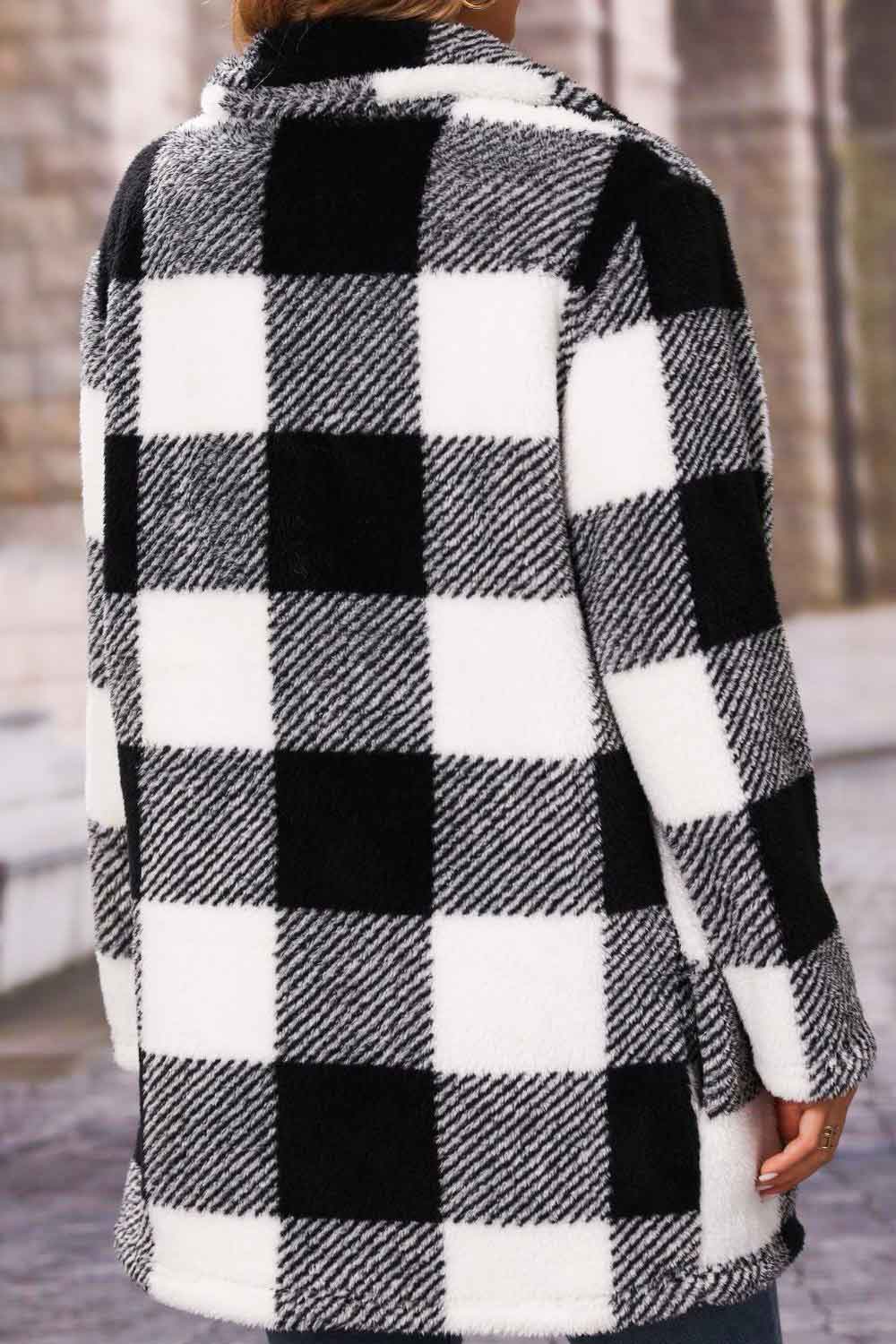 Plaid Zip Up Fleece Longline Jacket