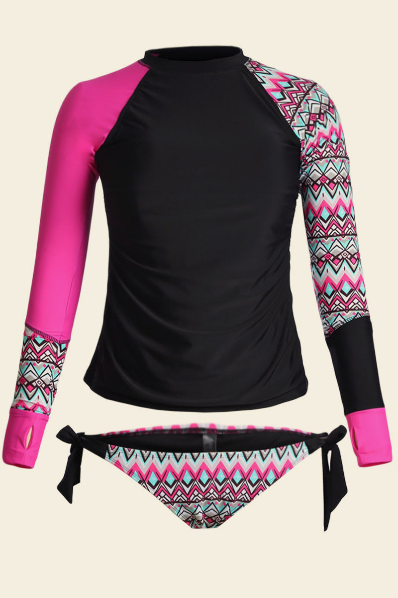 Contrast Detail Long Sleeve Tankini Set