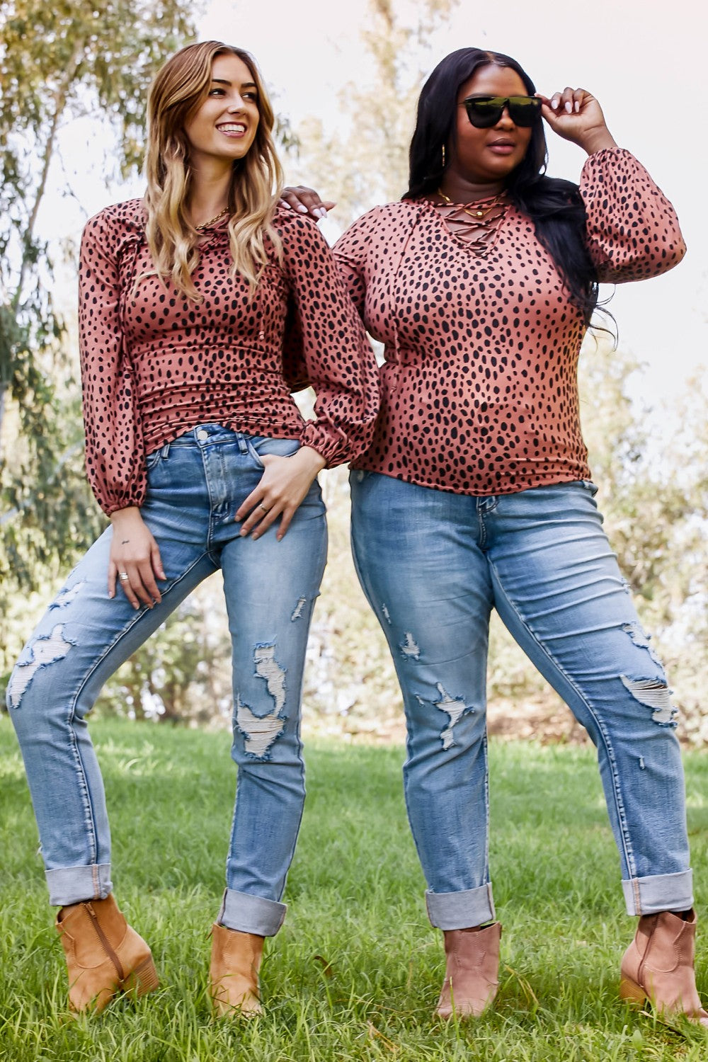 Sugarfox Wild Living Full Size Leopard Lace-Up Top