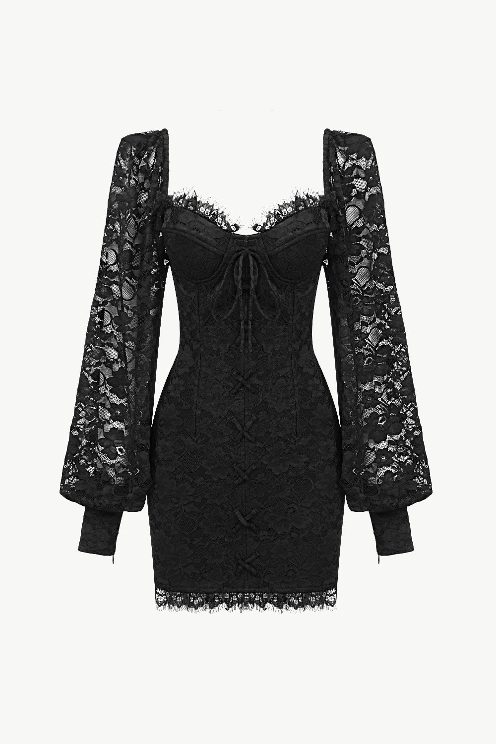 Lace Lantern Sleeve Sweetheart Neck Dress