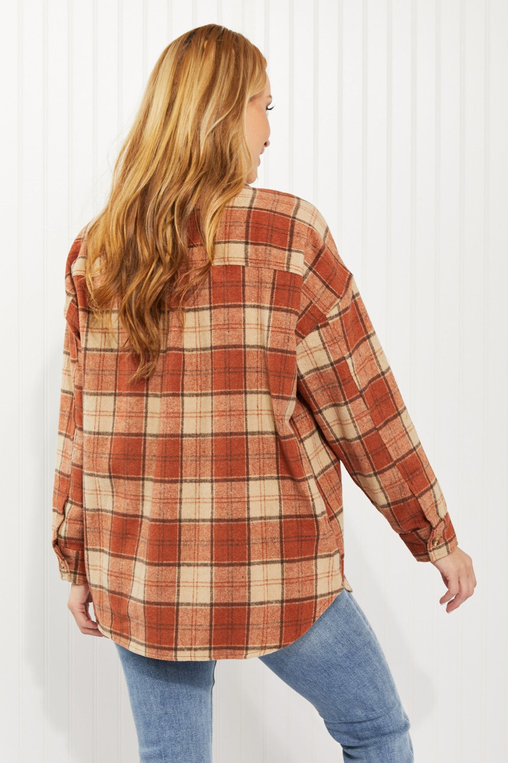 Haptics Pumpkin Pie Full Size Plaid Longline Shacket
