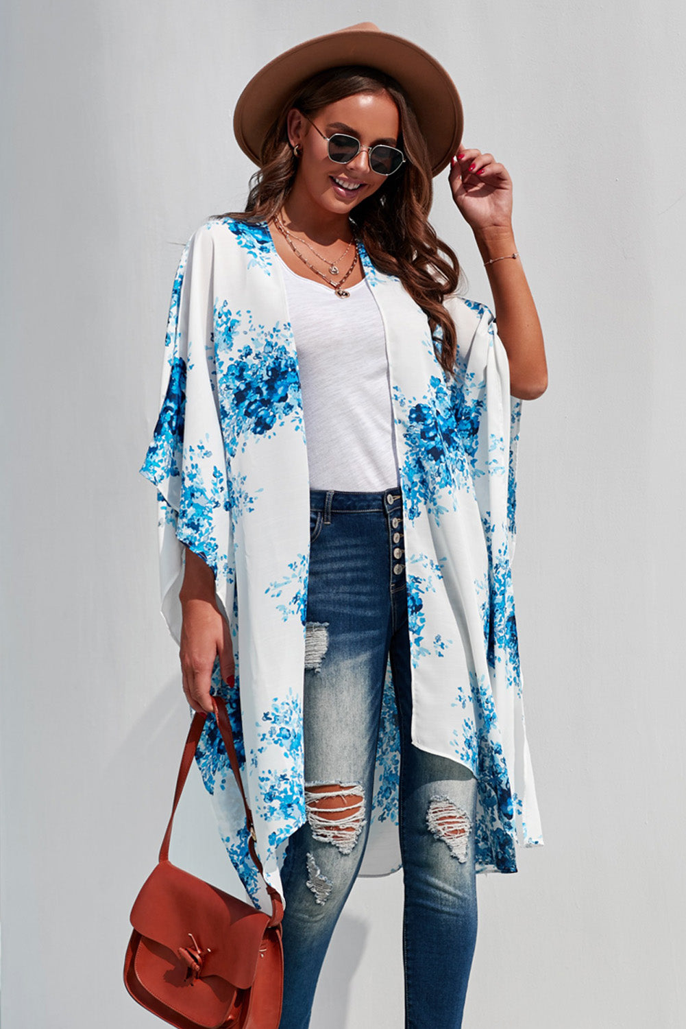 Floral Print Chiffon Kimono