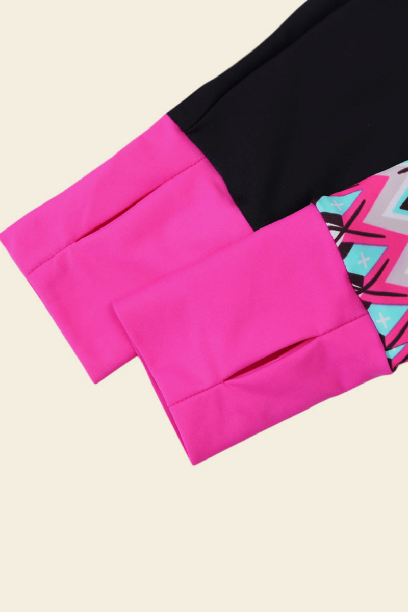 Contrast Detail Long Sleeve Tankini Set