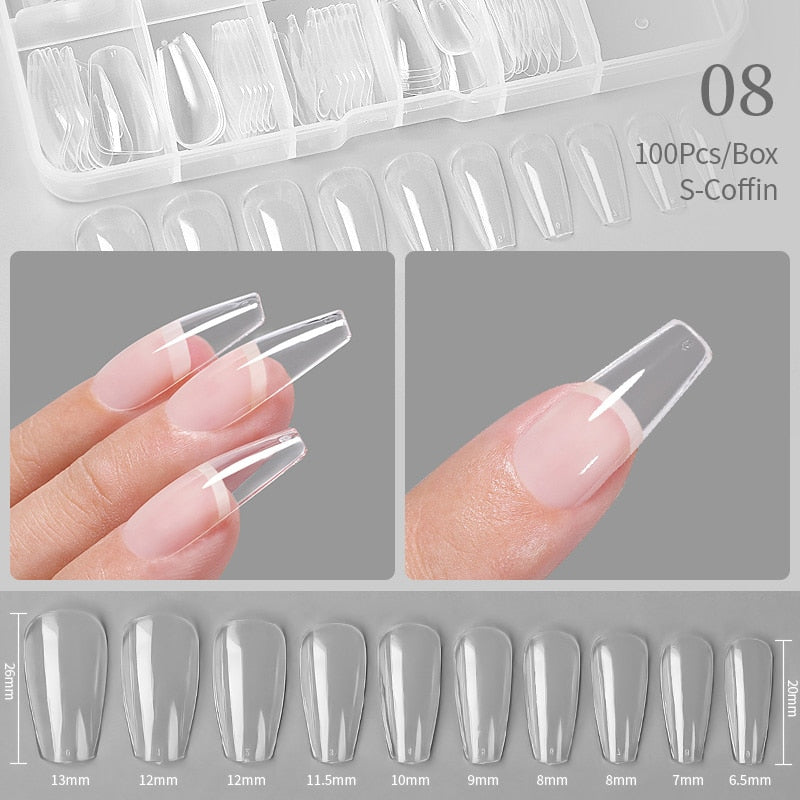 Nail Art Press on False Nails Fake Nails Coffin Gel Nails Extension System Full Cover Short Nail Gel Tips Art Accessories Tool