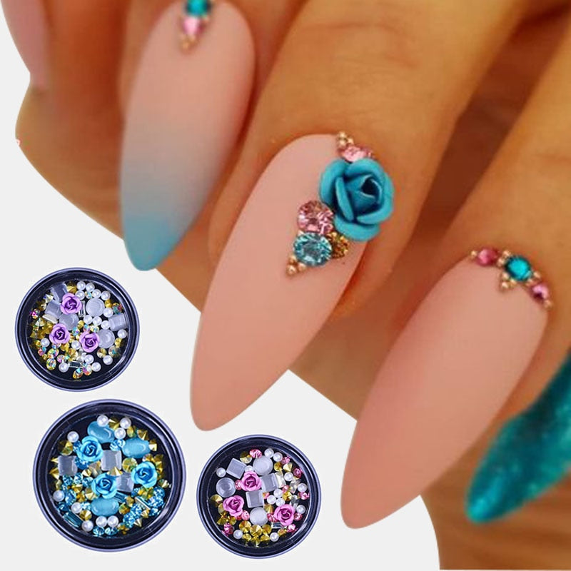 3D Nail Rhinestones Rose Jewelry Diverse DIY Gems Charming Mix Crystal Nail Art Decorations Gel Glitter Charms Nail Accessories