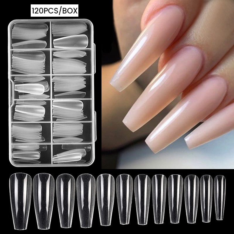 Nail Art Press on False Nails Fake Nails Coffin Gel Nails Extension System Full Cover Short Nail Gel Tips Art Accessories Tool