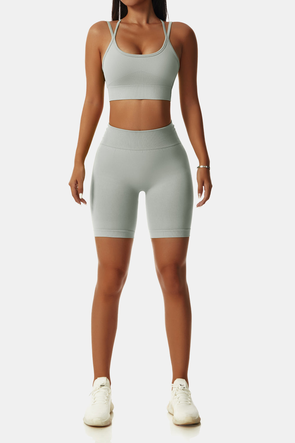 Crisscross Sports Bra and Biker Shorts Set