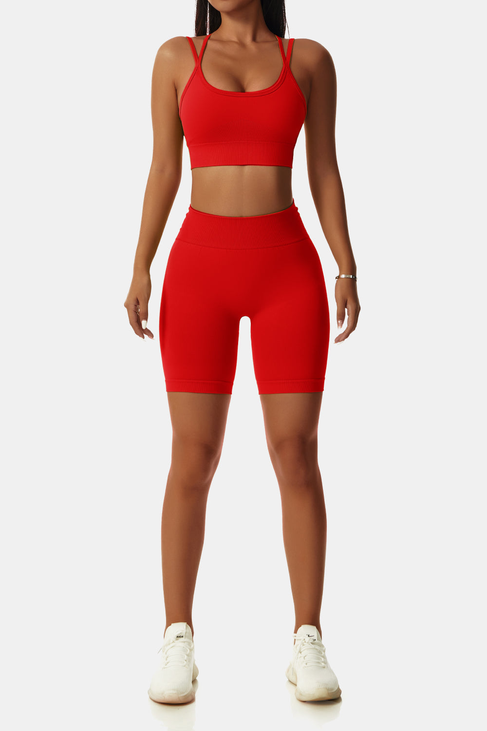 Crisscross Sports Bra and Biker Shorts Set