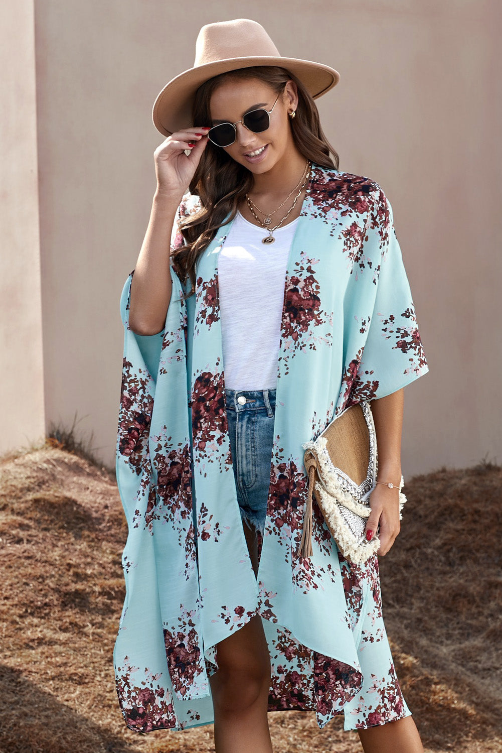 Floral Print Chiffon Kimono