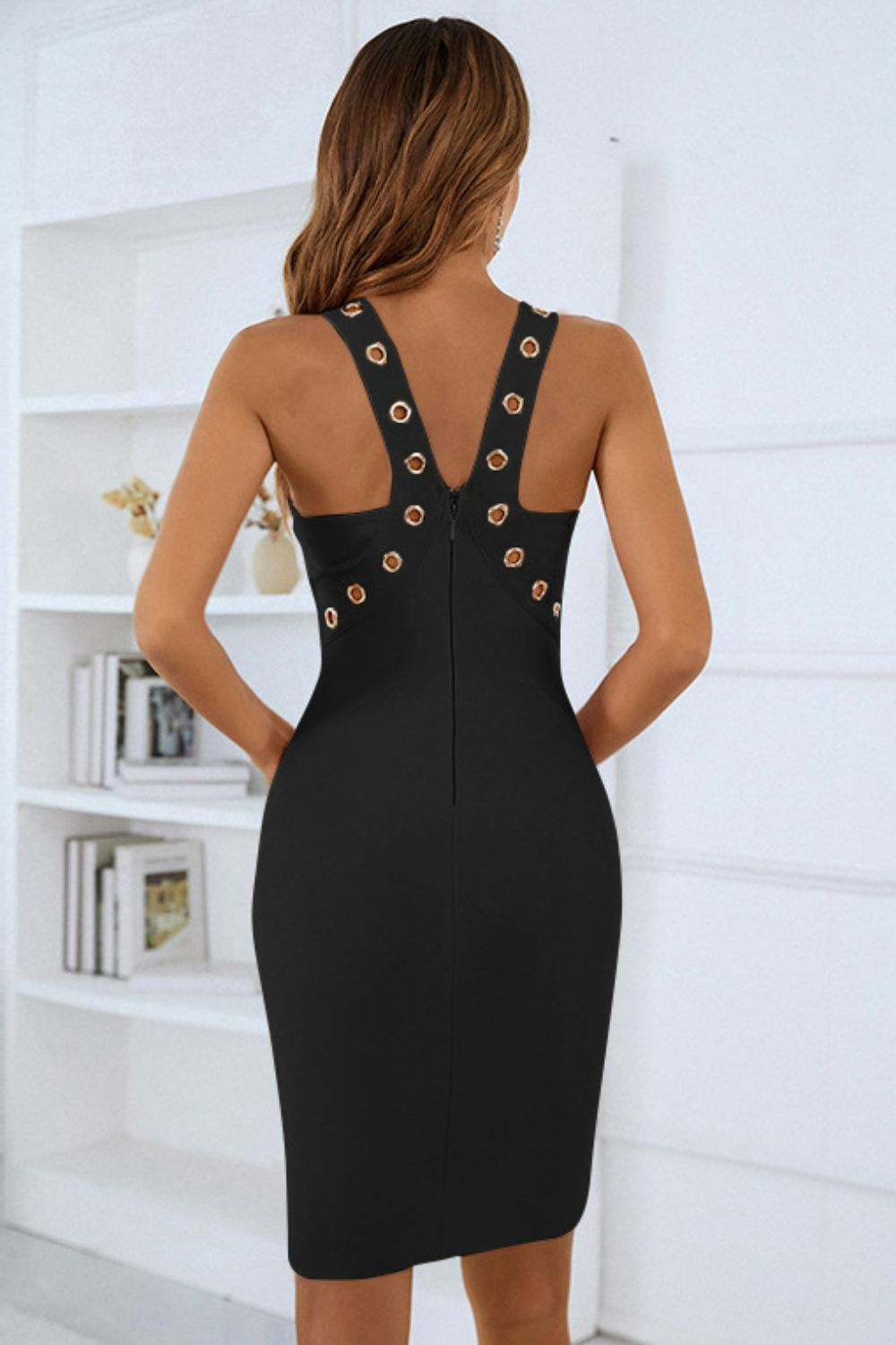 Grommet Detail Cutout Bandage Dress