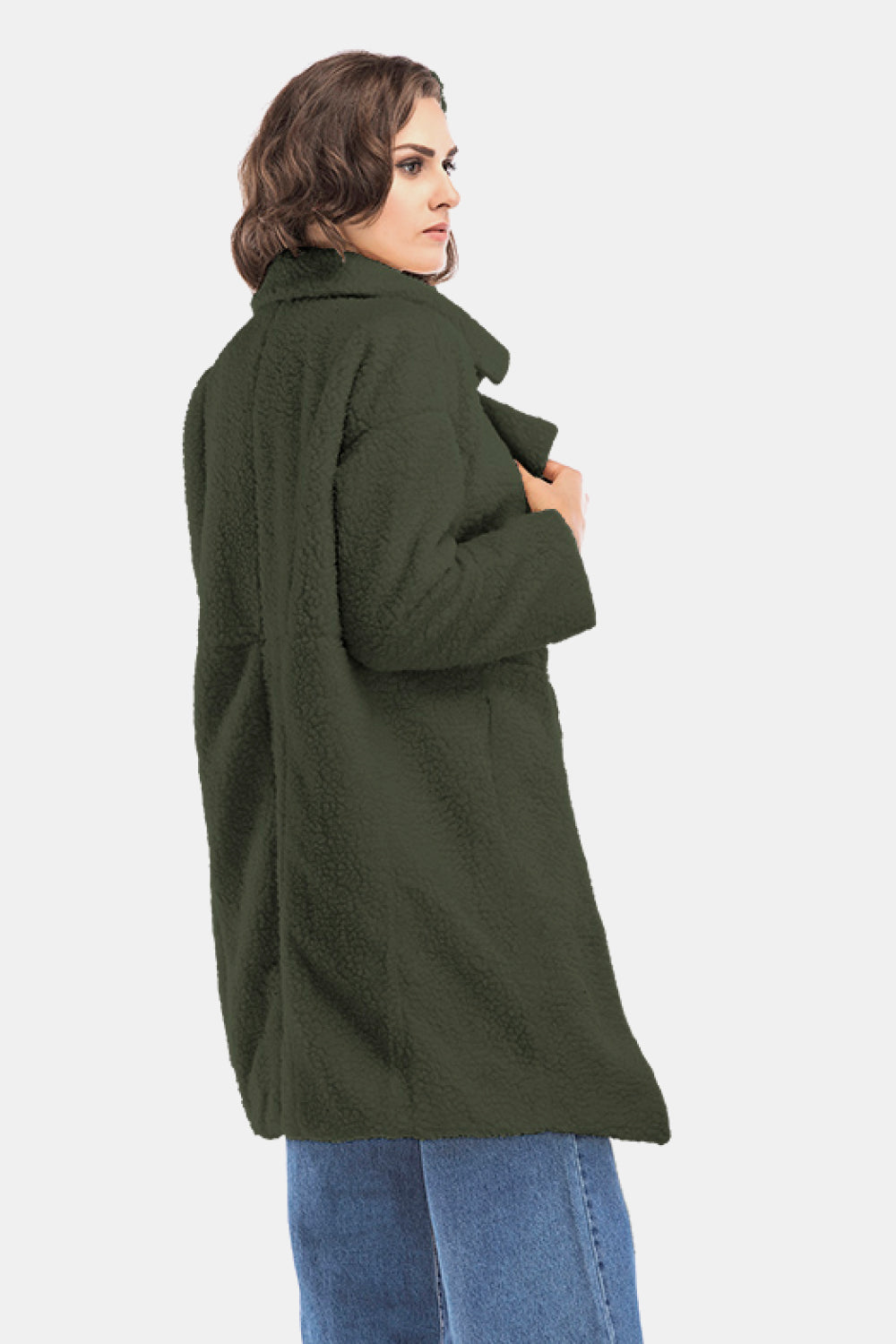 Lapel Collar Zipper Cuff Sherpa Coat