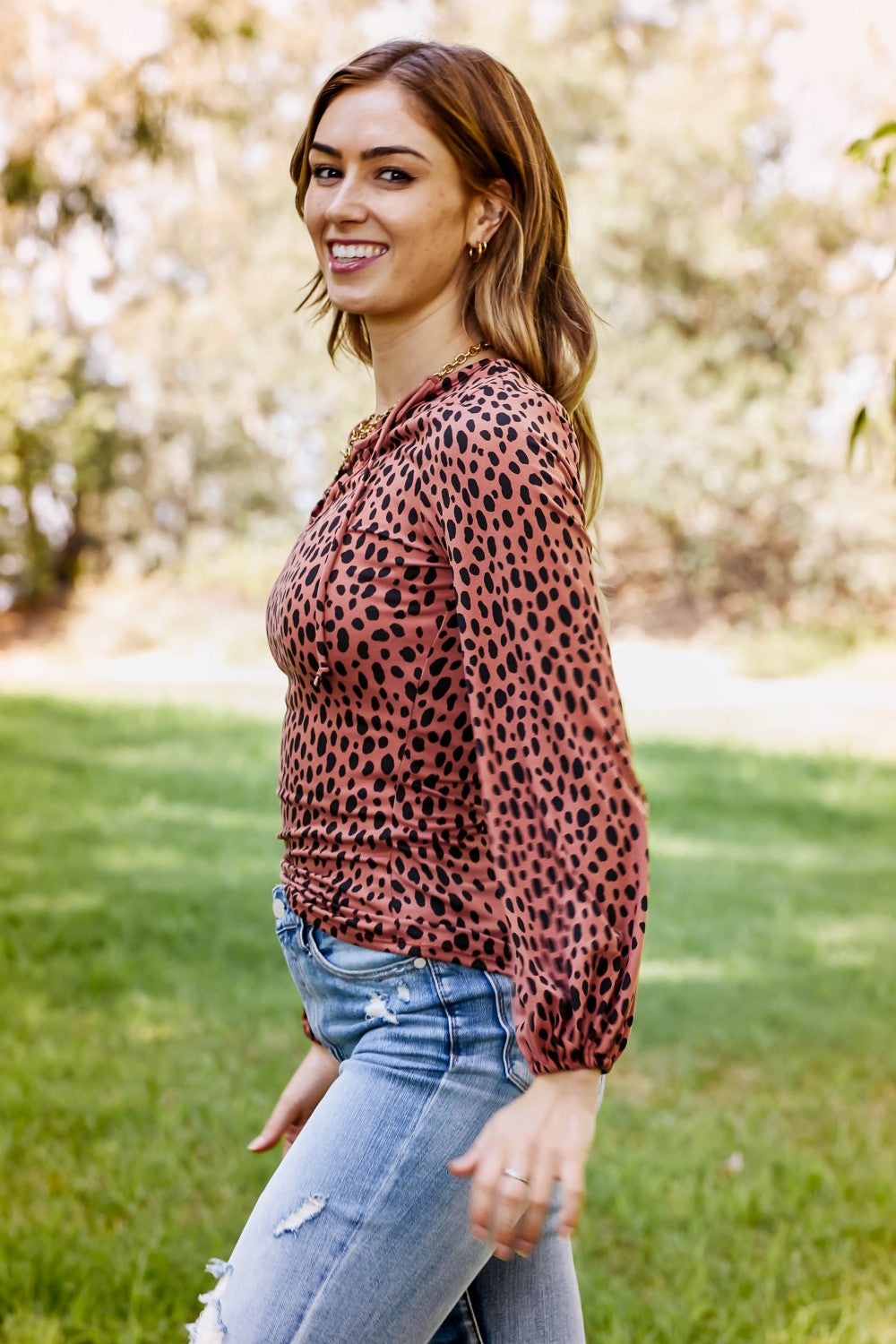 Sugarfox Wild Living Full Size Leopard Lace-Up Top